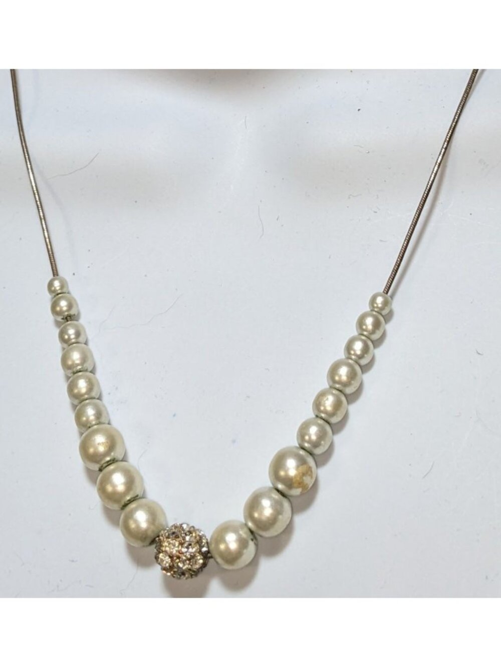Vintage Faux Pearl Necklace Cream Rhinestone Accent Wedding Glam Costume Jewelry